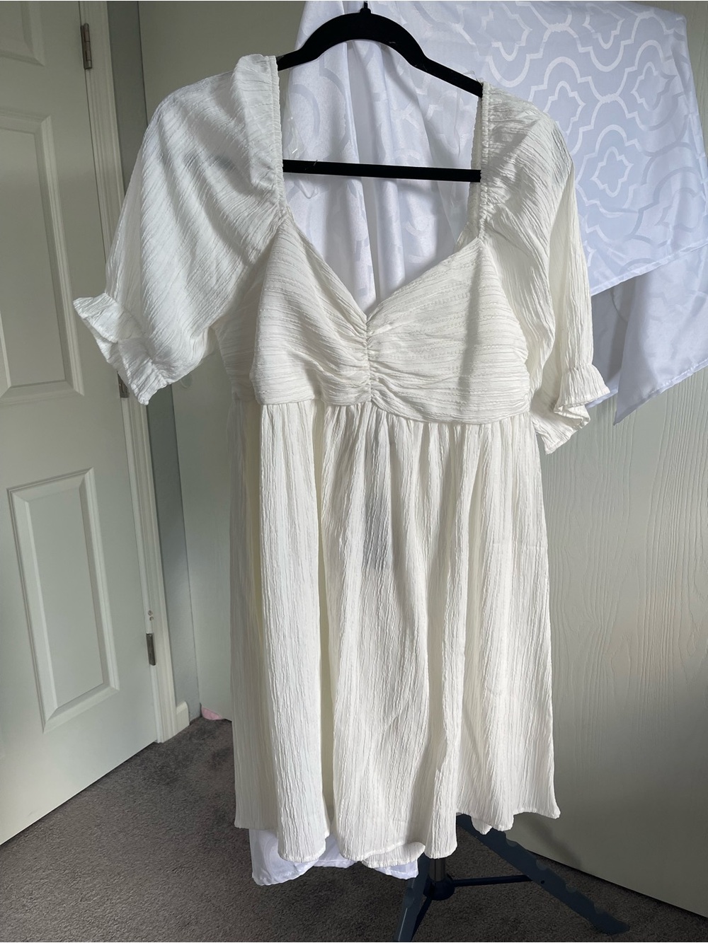 Cream Puff-Sleeve Midi Babydoll Dress